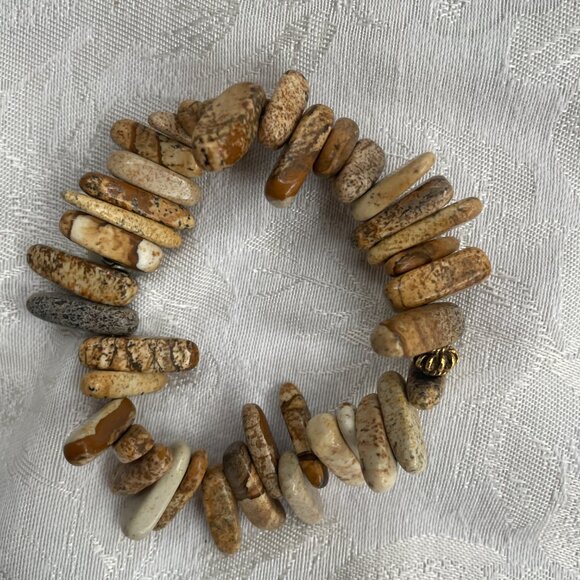 Natural brown jasper stone chip beads stretch bracelet 40g - Picture 2 of 3